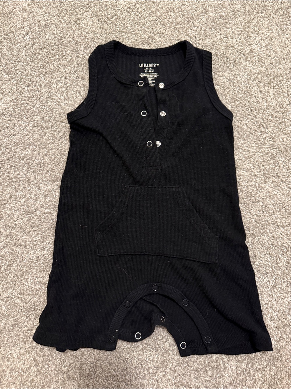 Little Bipsy Black Ribbed Snap Romper Gender Neutral
